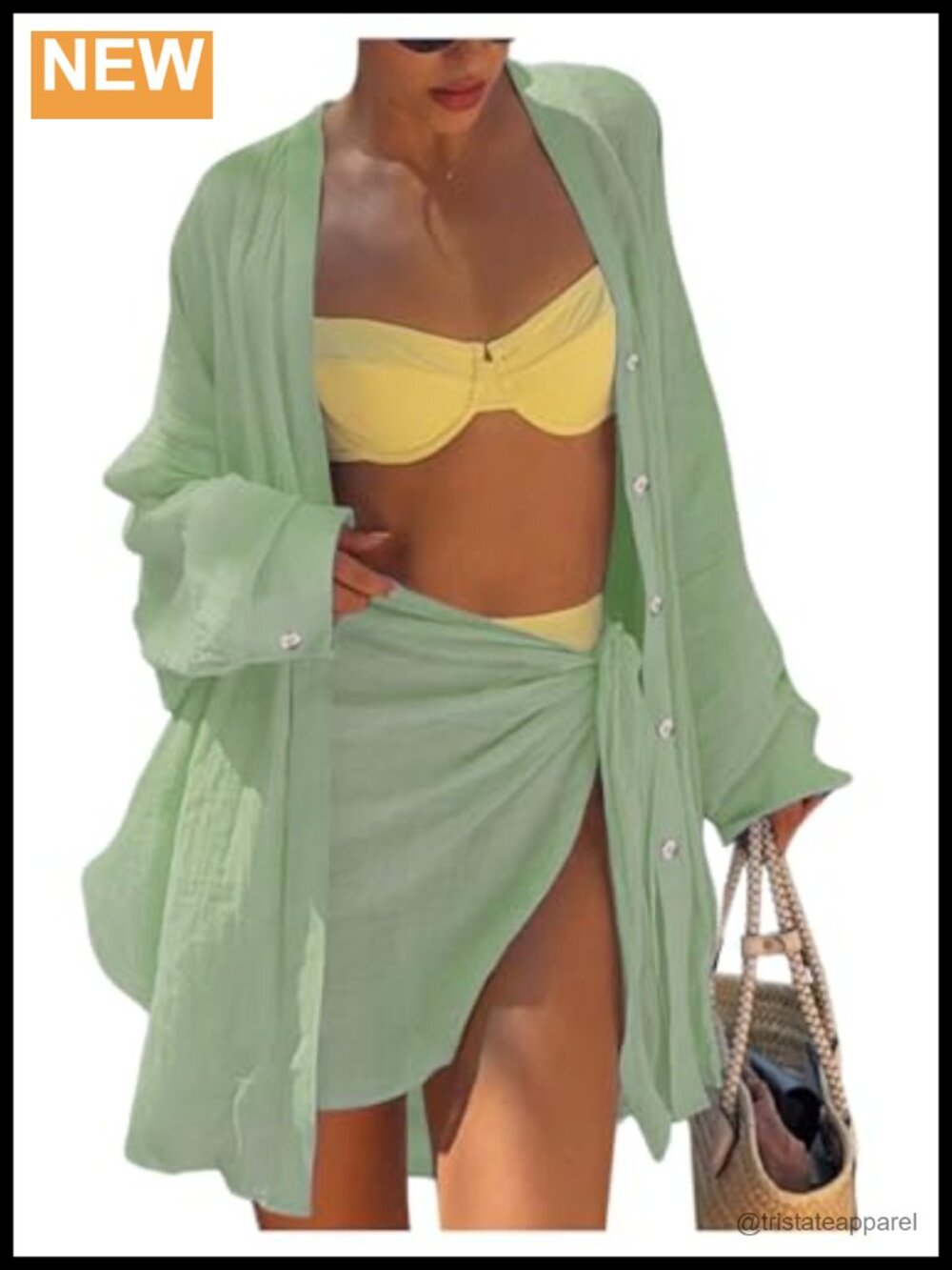 2 Piece Swim Coverup Set Oversized Button Shirt & Wrap Skirt Vacation